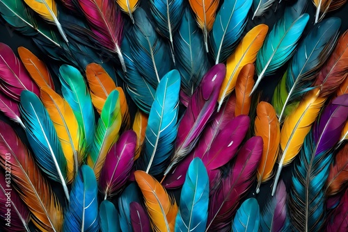colorful feathers  with dew drops on black background 
Created using generative AI tools