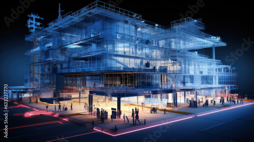 Wireframe of building. sketch design. Digital project visualization