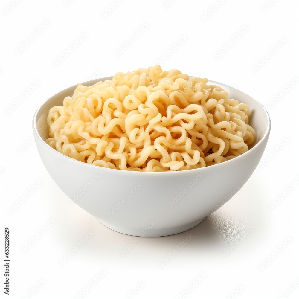 Bowl of noodles isolated on white background. Generative AI image