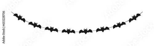 Cute Halloween Bats Garland Silhouette. Simple hanging party banner classy decor vector element.