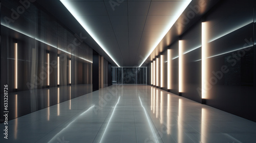 long white empty corridor in interior of entrance hall of modern apartments, office or clinic