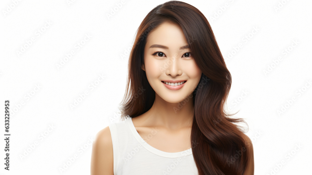 portrait of an asian female model with black hair isolated against a white background portrait of an asian female model with black hair isolated against a white background