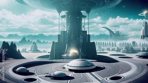 Alien Spaceport Flipbook Animation.  Generative AI.
A digital animation of an alien spaceport in the flipbook style.  