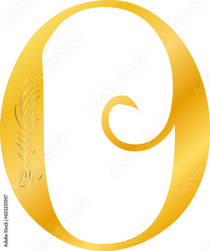 Golden calligraphy font, alphabet letter O