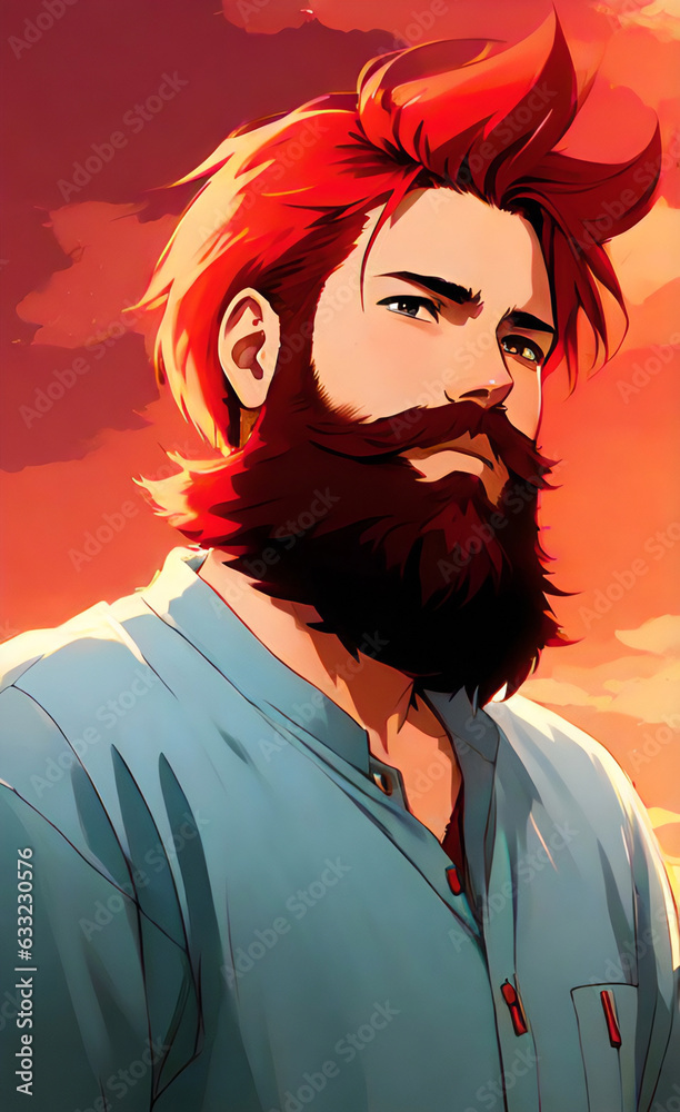 anime character male with red hair. Generative Ai. Stock Illustration ...