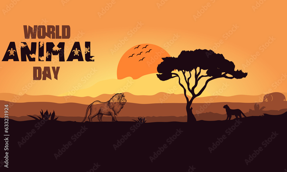 World animal Day Vector savana flat illustration