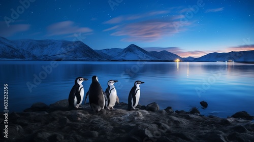 Captures the Majesty of Penguins at South Georgia Canada's Blue Hour Generative AI