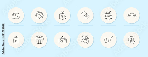 Discounts line icon. Bonus, percentage, gift, sale, coupon, grocery cart. Pastel color background. Vector line icon for business