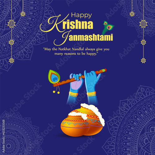 Vector illustration of Happy Krishna Janmashtami social media feed mockup template © NAVIN