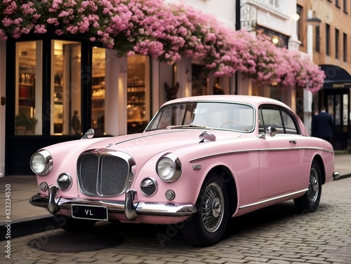 Classic car pink wallpaper generative ai