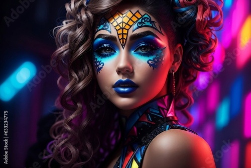 Neon-Colored Fantasy Art Make-Up: Captivating Fashion Model