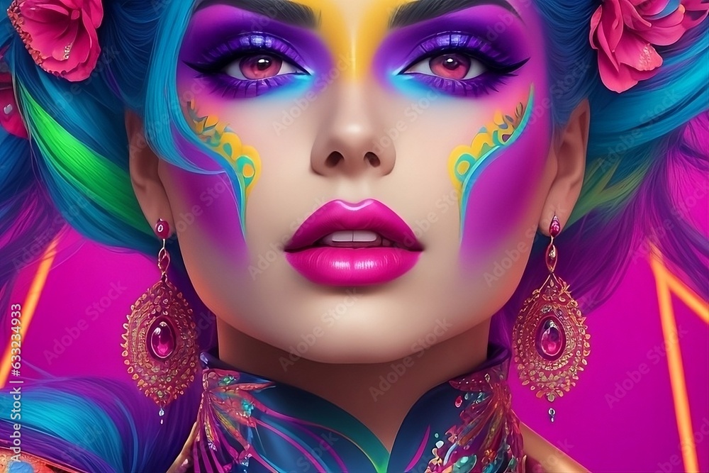Captivating Beauty: Neon Fantasy Fashion Portrait