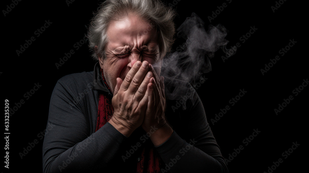 Man sneezing due to having a cold Man sneezing due to having a cold