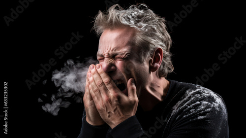 Man sneezing due to having a cold