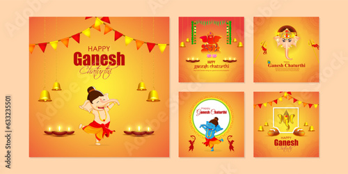 Vector illustration of Happy Ganesh Chaturthi social media story feed set mockup template photo