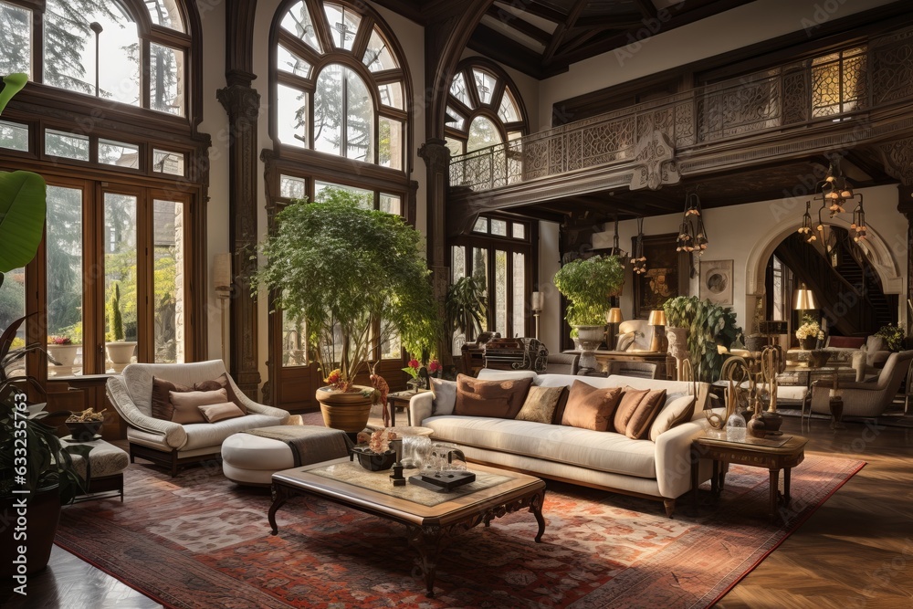 Elegant Villa With A Spacious Living Room, Generative AI Elegant Villa With A Spacious Living Room, Generative AI