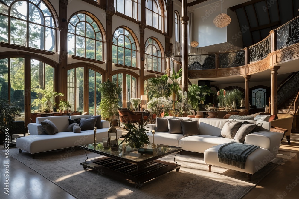 Elegant Villa With A Spacious Living Room, Generative AI Elegant Villa With A Spacious Living Room, Generative AI