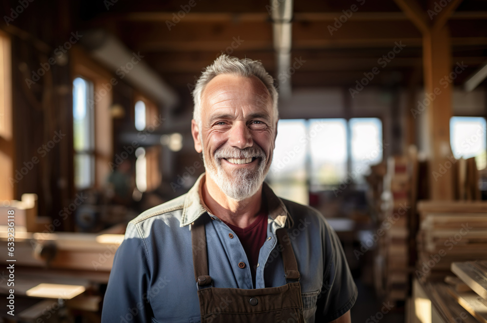AI generated image of mature male in carpentry shop AI generated image of mature male in carpentry shop