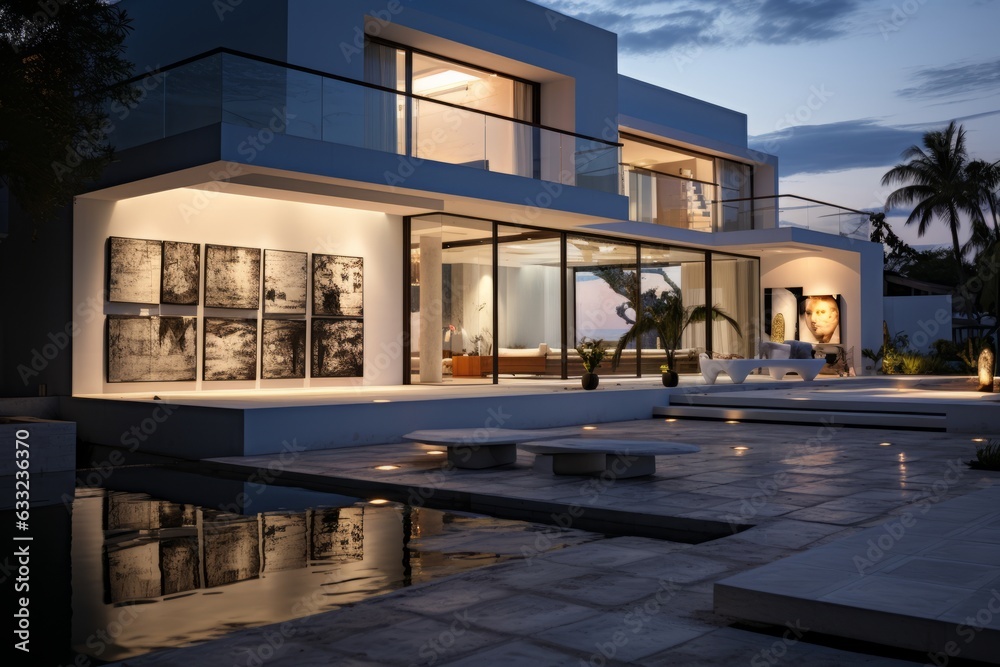 Obraz premium Villa With A Contemporary Art Gallery, Generative AI