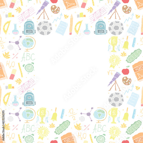 School frame. Back to school. Doodle school background. Seamless school vector illustration