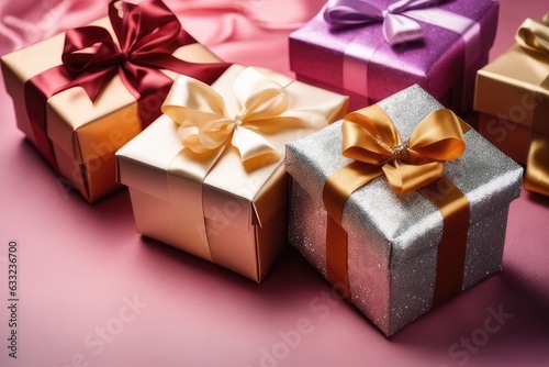 colorful gift box with ribbon on bokeh background