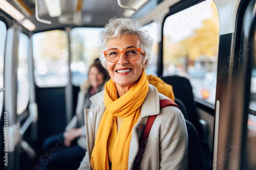 Valokuvatapetti AI generated image of mature senior woman in the bus