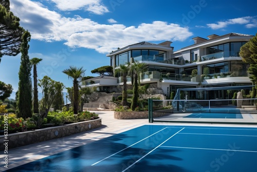Villa With A Private Tennis Court, Generative AI © Shooting Star Std