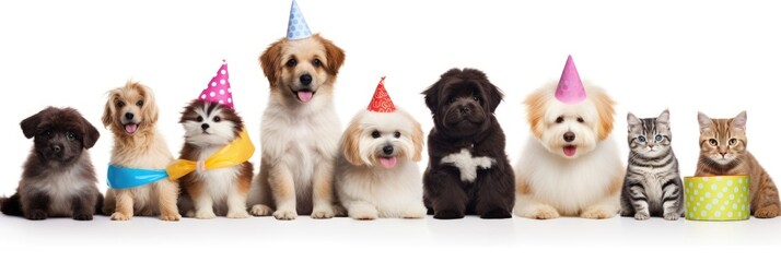 Cute dogs and cats on birthday banner