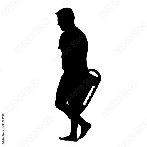 Silhouette of lifeguard man isolated on white background