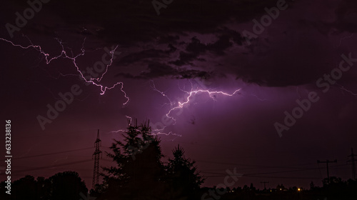 Fototapeta Naklejka Na Ścianę i Meble -  Thunderstorm with lightning near Aholming, Bavaria, Germany