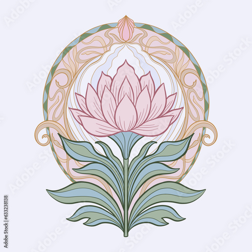 Flower tulip in the style of Art Nouveau. Beautiful tulip modern vintage floral composition 1920-1930 years.