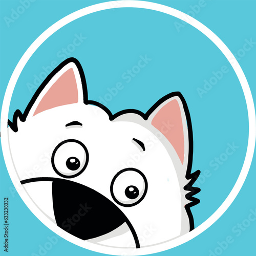 Cute samoyed dog peeking out of the circle. Happy character, cartoon style illustration, vector