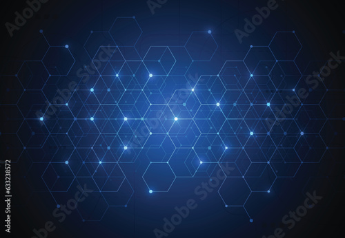Abstract science template. Technology lines and dots connection background. Wallpaper or banner with a DNA molecules. Vector illustration