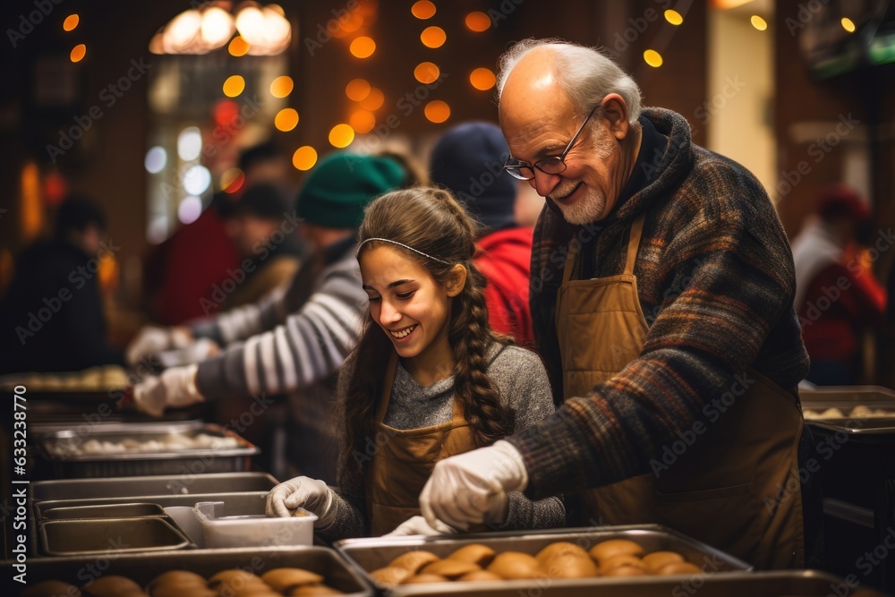 Family Volunteering At A Soup Kitchen, Generative AI Family Volunteering At A Soup Kitchen, Generative AI
