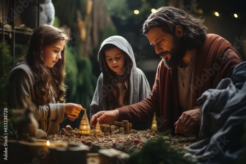 Family Setting Up Their Nativity Scene  Generative AI