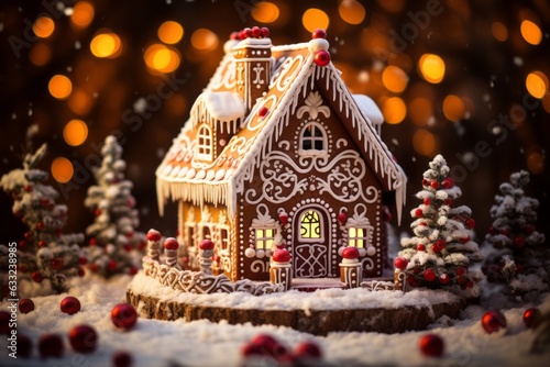 Festive Christmas Themed Gingerbread House, Generative AI