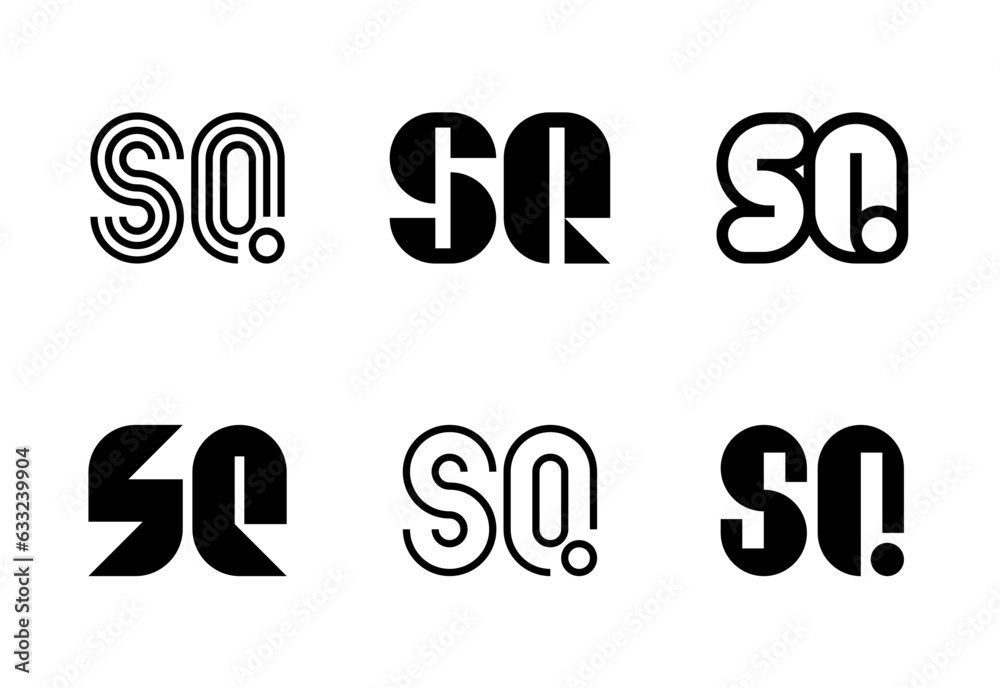 Set of letter SQ logos. Abstract logos collection with letters. Geometrical abstract logos Set of letter SQ logos. Abstract logos collection with letters. Geometrical abstract logos
