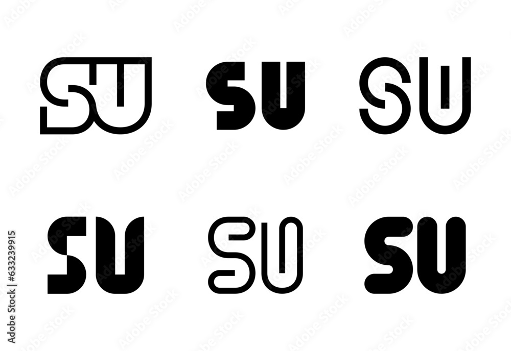 Set of letter SU logos. Abstract logos collection with letters. Geometrical abstract logos Set of letter SU logos. Abstract logos collection with letters. Geometrical abstract logos