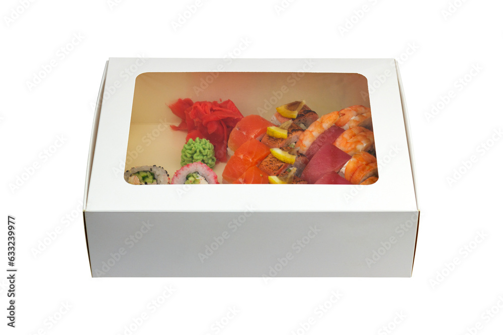 box with sushi rolls isolated from background box with sushi rolls isolated from background