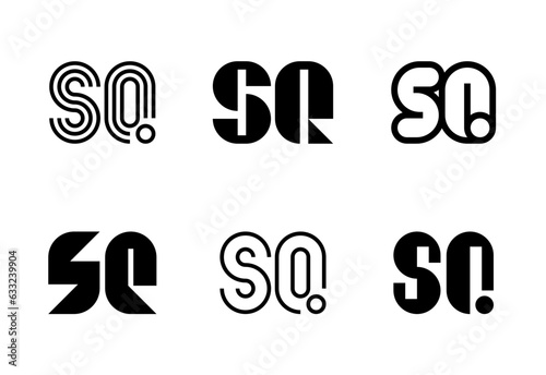 Set of letter SQ logos. Abstract logos collection with letters. Geometrical abstract logos