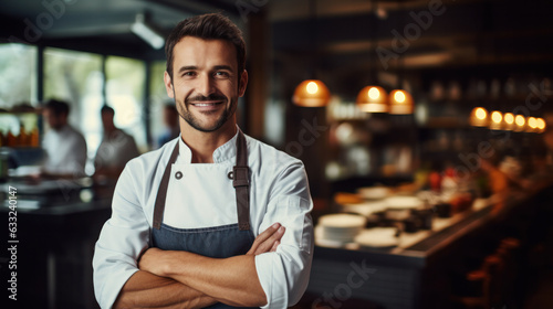 TV Cooking Show in Restaurant Kitchen: Portrait of male Chef Talks, Teaches How to Cook Food. Online Courses, Streaming Service, Learning Video Lectures. Healthy Dish Recipe Preparation