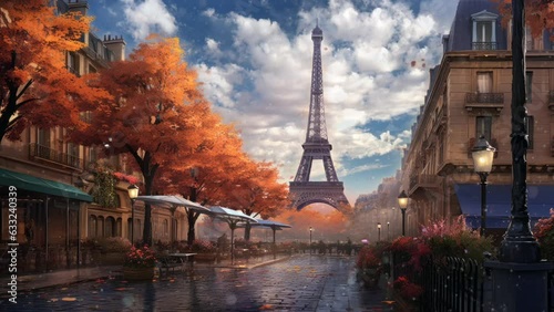 beautiful landscape autumn fall in paris view . seamless looping time-lapse virtual video animation background. photo