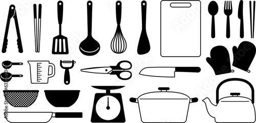 調理器具のイラスト・アイコンのセット（kitchen utensils）