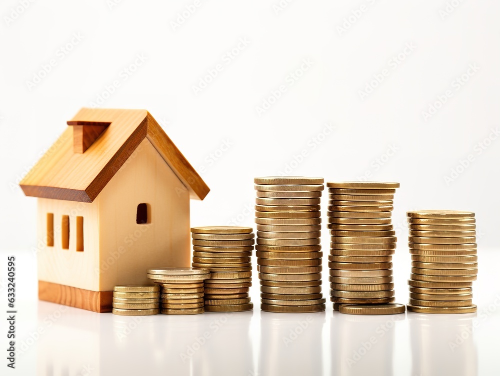 House graph rises from the ground, Real estate, Business concept House graph rises from the ground, Real estate, Business concept