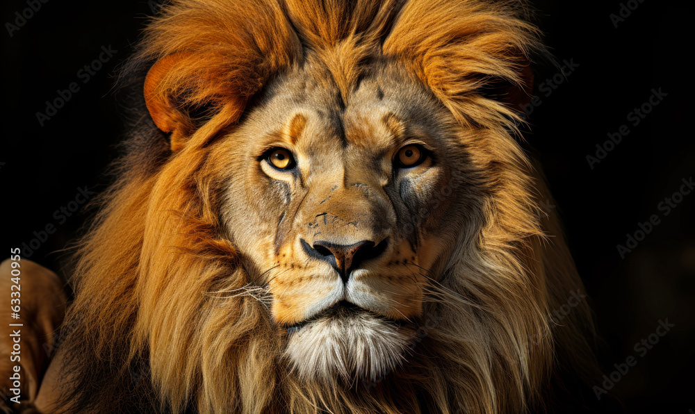 Regal Majesty: Lion King Isolated on Black Background Regal Majesty: Lion King Isolated on Black Background