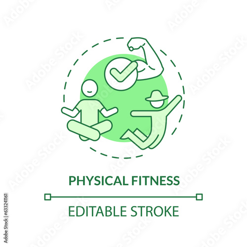 Physical fitness green concept icon. Manual labor. Body strength. Farm work. Healthy lifestyle. Well being. Round shape line illustration. Abstract idea. Graphic design. Easy to use