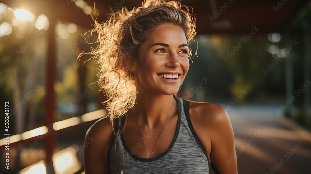 Woman is happy and doing fitness in sportswear. Active life