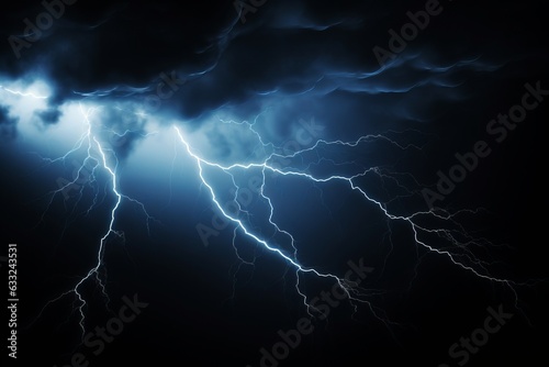 Fotografia Lightning rays electrical energy charge thunder in dark night sky