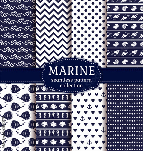 Sea Nautical Seamless Patterns Set