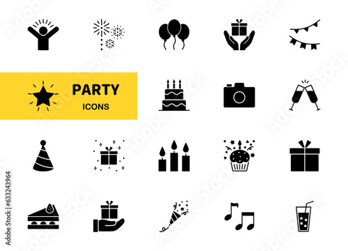 Set of party icons, vector illustration	